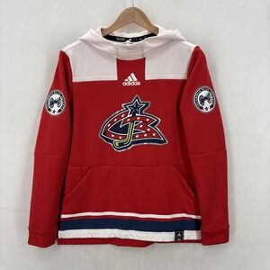 Columbus Blue Jackets Hoodie Mens Small Red NHL Hockey Adidas AEROREADY Logo